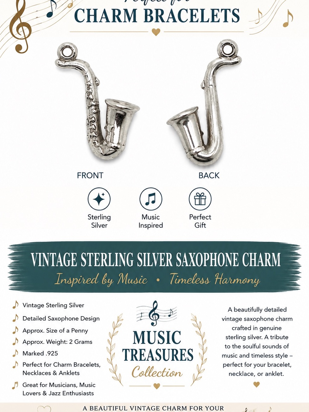Vintage Sterling Silver Saxophone Charm